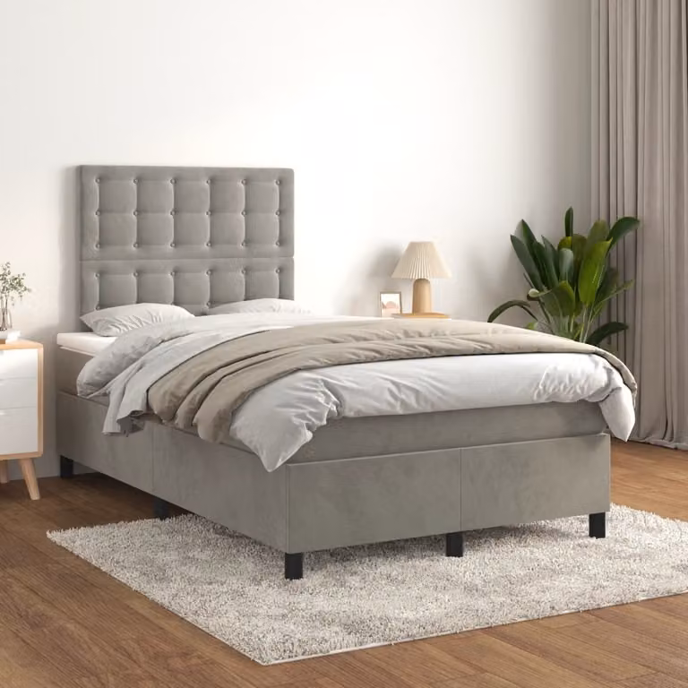 The Living Store Letto a molle con materasso grigio chiaro 120x200 cm in velluto