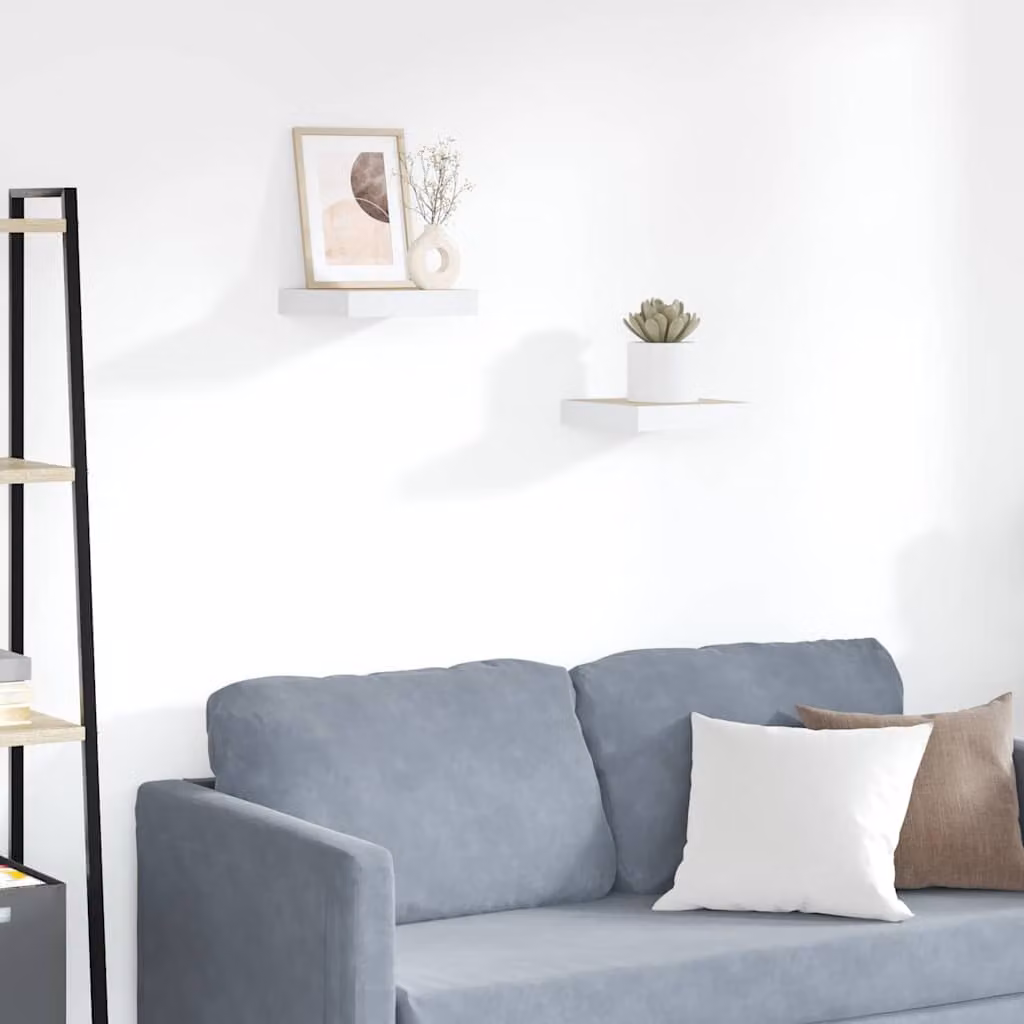 Set di 2 Scaffali da Parete vidaXL in MDF e Metallo, Colore Rovere e Bianco, L 23 cm x P 23,5 cm x H 3,8 cm