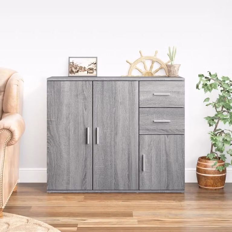 Credenza vidaXL in Legno Multistrato Grigio Sonoma L: 91 cm, P: 29,5 cm, H: 75 cm