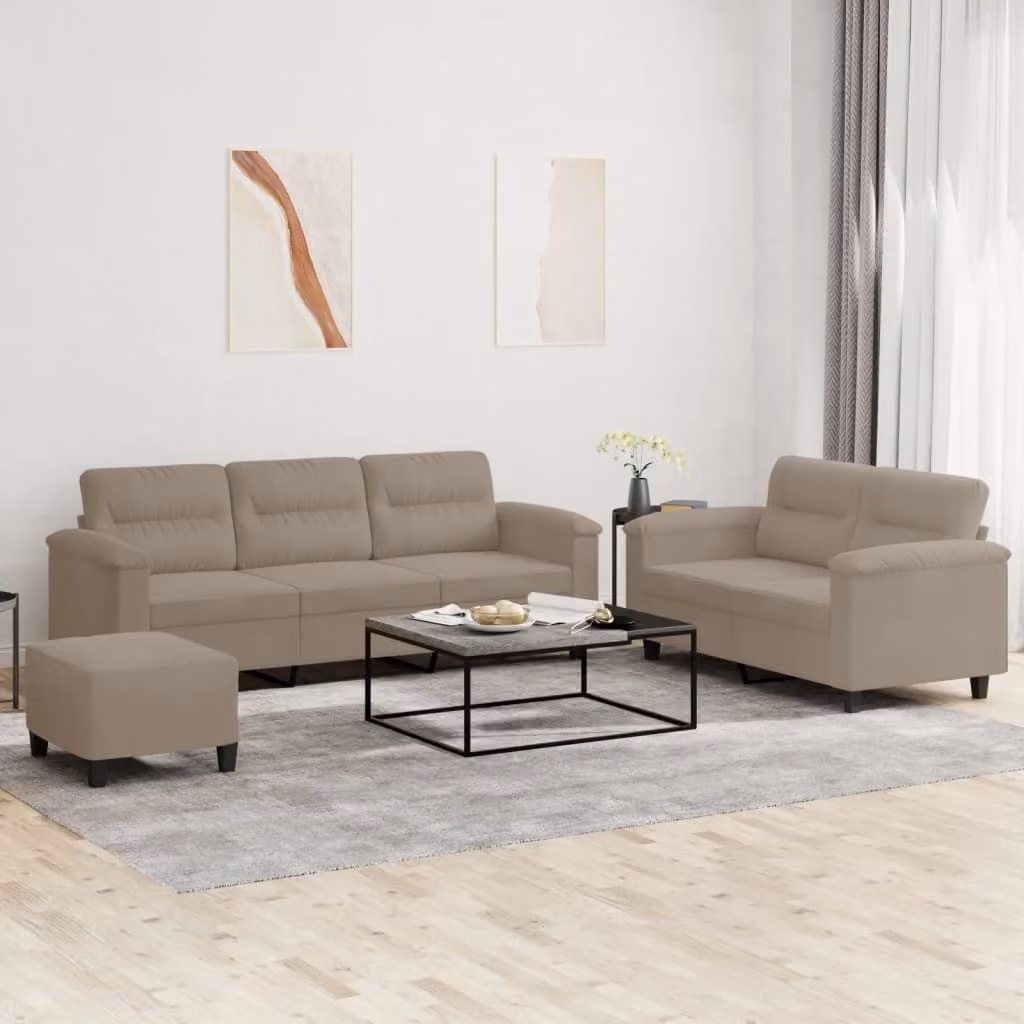 Maison Exclusive - Set divano a 3 posti con cuscini in microfibra color taupe