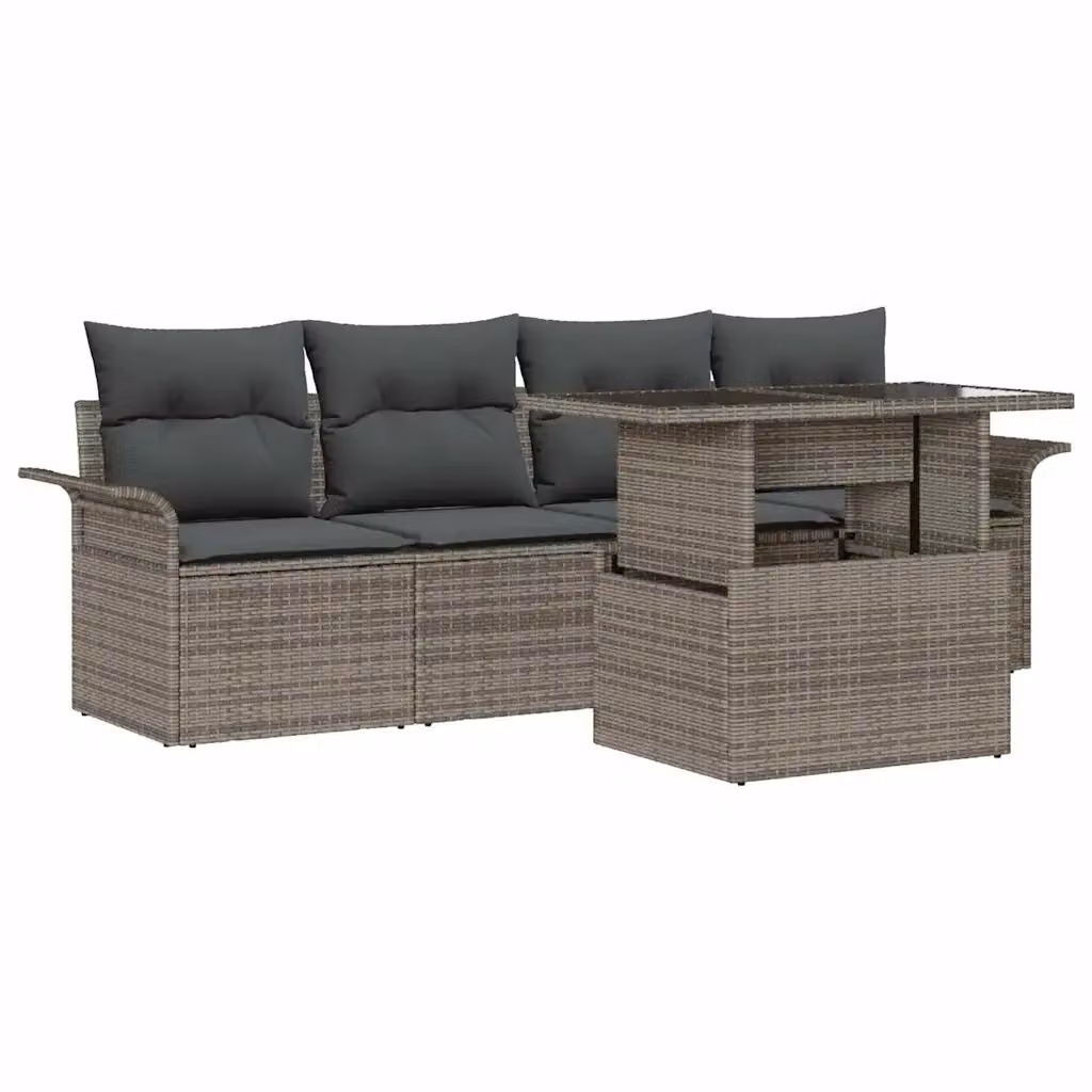 Set Divano da Giardino a L con Tavolino vidaXL Grigio in Polyrattan e Metallo con Cuscini – 2