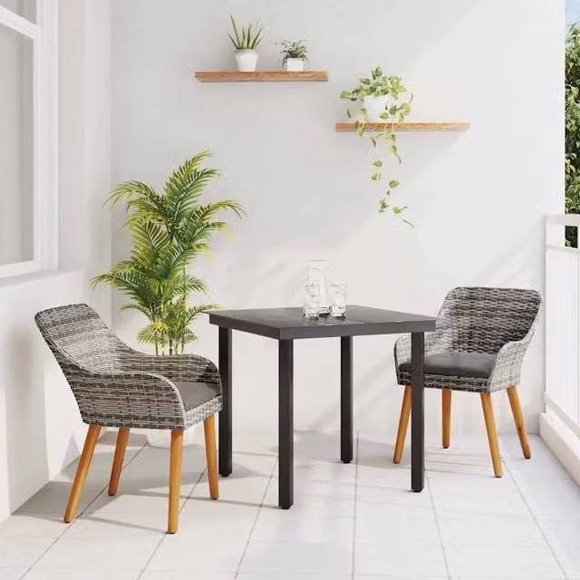 Set da Pranzo per Giardino 3 pz Grigio polyrattan 3261684