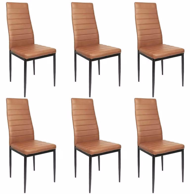 Set di 6 sedie da pranzo - Sedie da cucina ergonomiche - Schienale alto - Rivestimento in ecopelle imbottita - Struttura in metallo - Colore marrone cioccolato