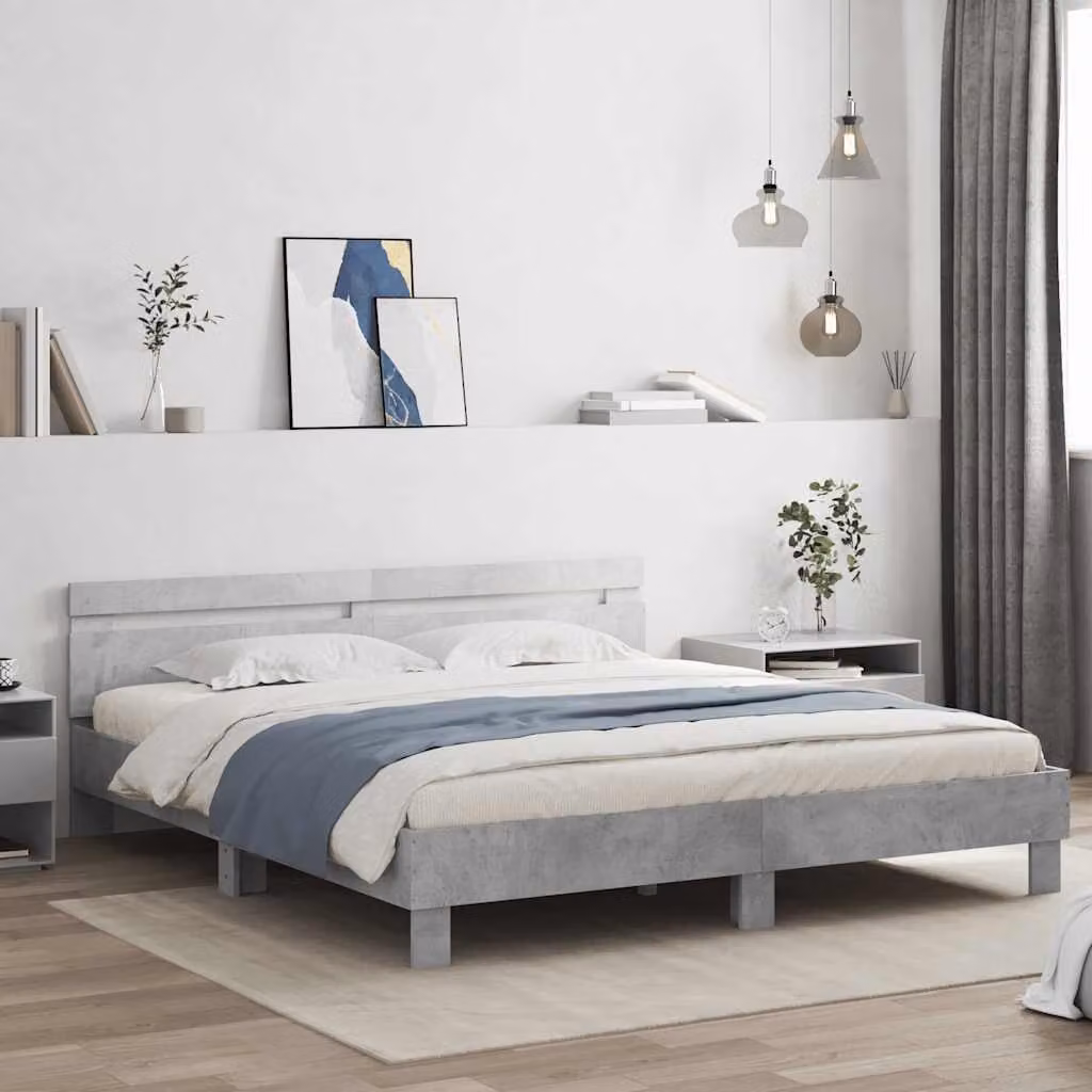 vidaXL Giroletto con Testiera in Legno Multistrato Grigio 180 x 200 cm – 1