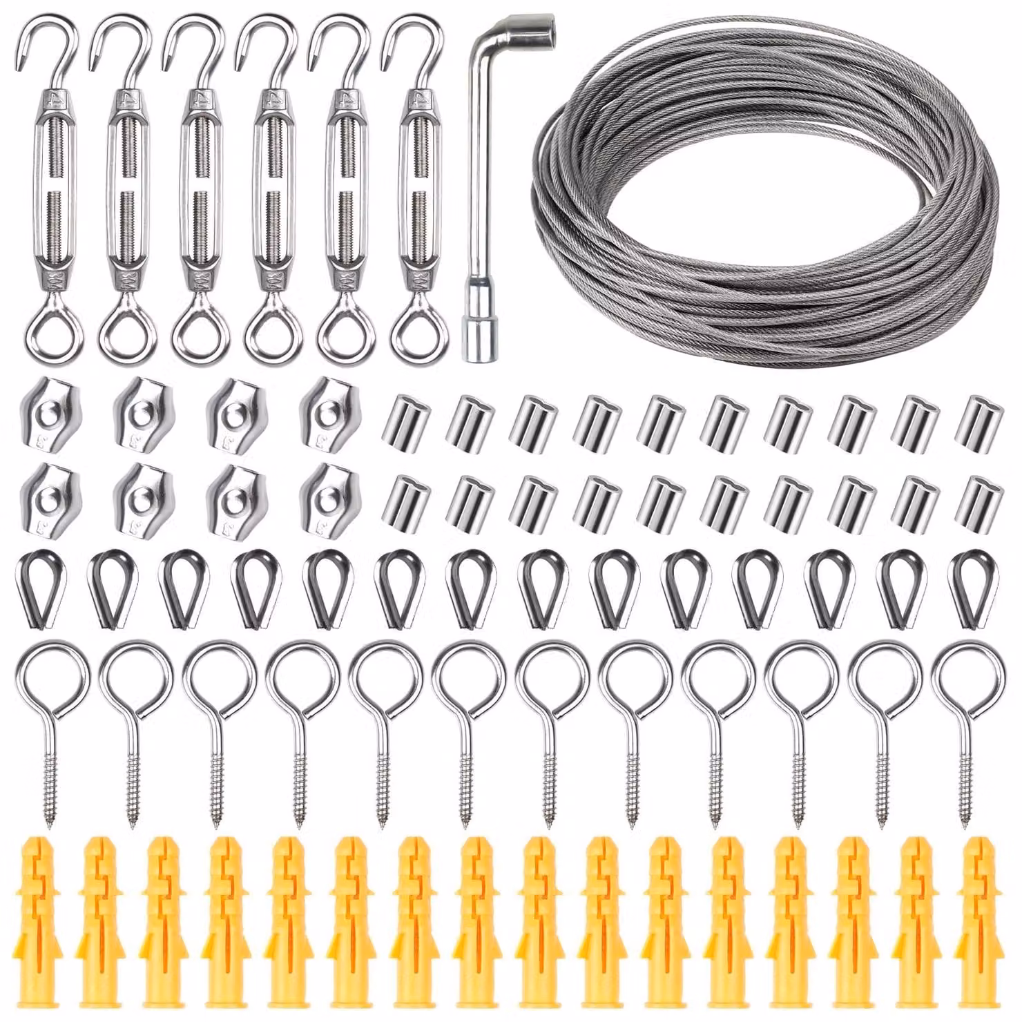 Elzusha - Kit per pergola da giardino, uso intensivo, cavo in acciaio inossidabile da 35 metri, 77 pezzi