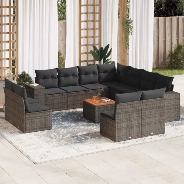 Set Divani da Giardino 12 pz con Cuscini Grigio in Polyrattan 3257838