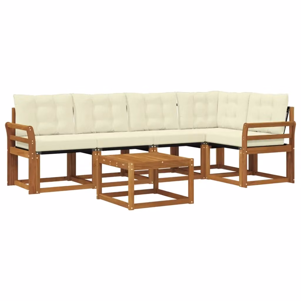 Set di divani da esterno a L con tavolino vidaXL in legno di acacia e tessuto textilene beige, composto da 6 pezzi con cuscini inclusi – 2