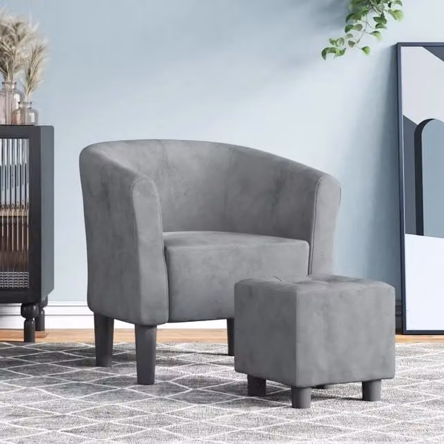 Poltrona con poggiapiedi vidaXL in velluto grigio scuro con struttura in legno e plastica per soggiorno o ufficio L/P/H: 70 x 68 x 56 cm