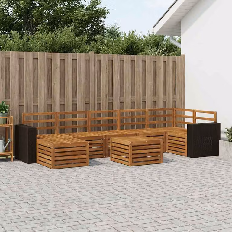 vidaXL Set di divani da esterno a L composto da 8 pezzi in legno di acacia massello marrone con cuscini inclusi