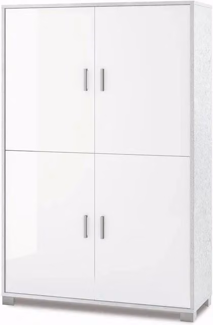 Armadio mobile 4 ante 107x41x162H cm in kit di montaggio colore Bianco fiammato e Bianco lucido