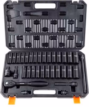 Set di 33 bussole a percussione VEVOR da 1/2 pollici, kit metrico e SAE in acciaio legato al cromo vanadio con valigetta, colore nero