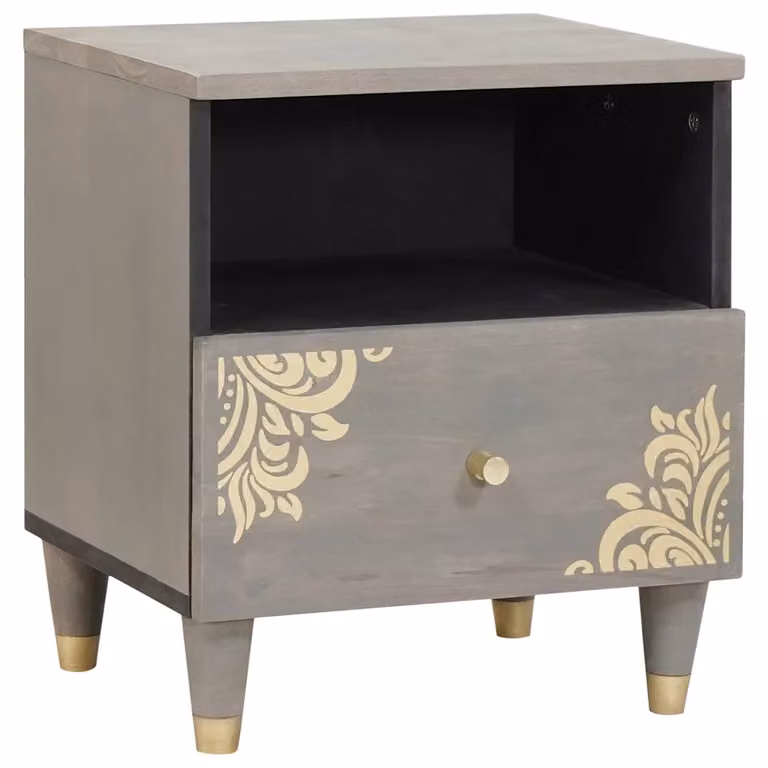 Armadio da Notte vidaXL in Legno di Mango Massello Grigio e Marrone L/P/H: 40 x 33 x 46 cm