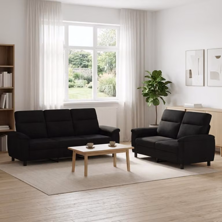 Set di 2 divani moderni vidaXL in tessuto nero con struttura in metallo per soggiorno