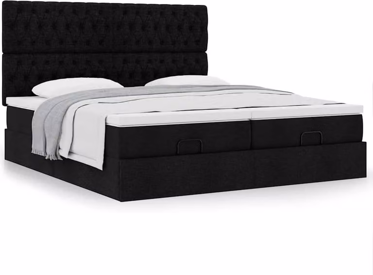 Struttura Letto Pouf con Materassi Nero 160x200 cm in Tessuto