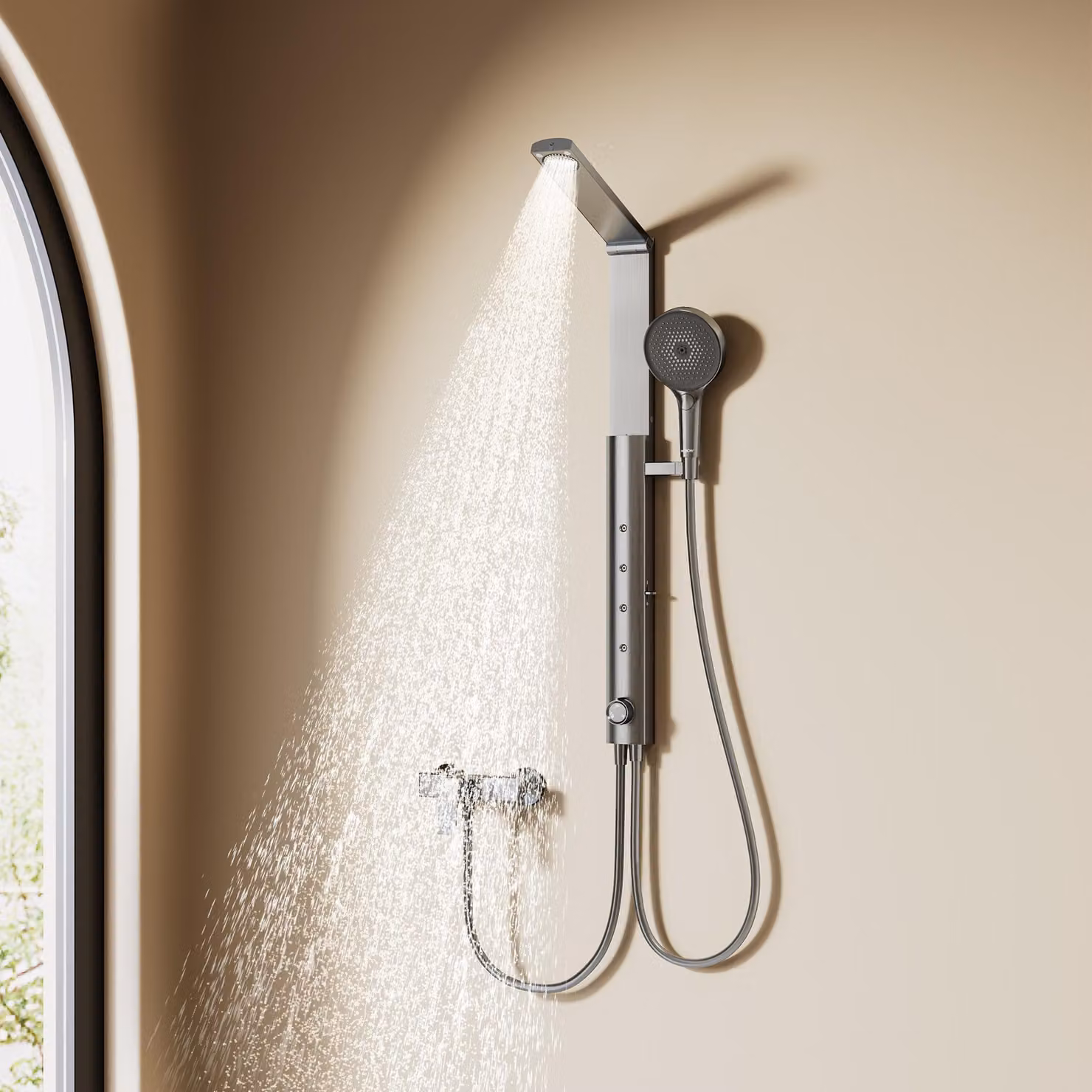 HOROW RainFlexi S1 Set doccia Regendusche, sistema doccia pieghevole, grigio, senza miscelatore, con pannello doccia e grande soffione, set doccia con altezza regolabile