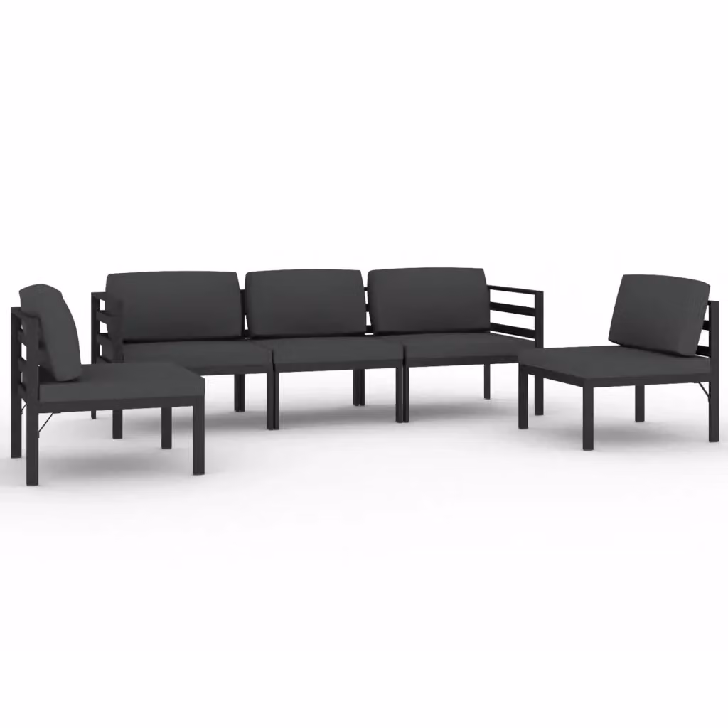 Set di Divani da Giardino vidaXL 5 Pezzi in Alluminio Antracite con Cuscini e Struttura a L – 2