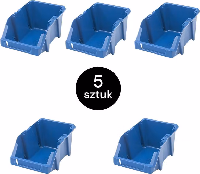 Contenitore da officina, contenitore di stoccaggio Mega-M in plastica, misura M, 200x300x130 mm, blu, confezione da 5 pezzi.