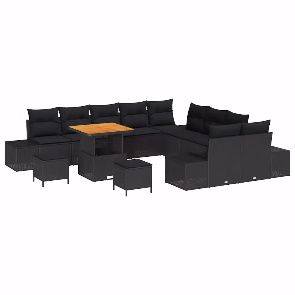 Set Divano da Giardino vidaXL a forma a U in Polyrattan Nero con Cuscini e Tavolino da 13 Pezzi – 2