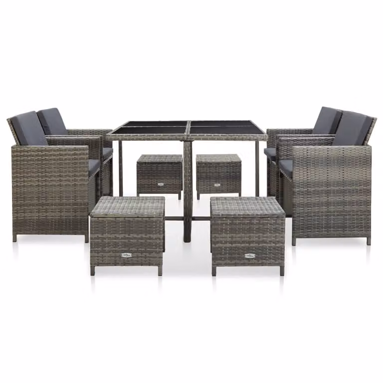 vidaXL set da pranzo da giardino 9 pezzi con cuscini in poly rattan grigio