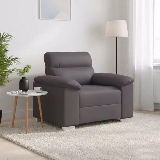 Poltrona Lounge moderna vidaXL in similpelle grigia con braccioli, L: 100 cm, P: 81 cm, H: 84 cm – 1