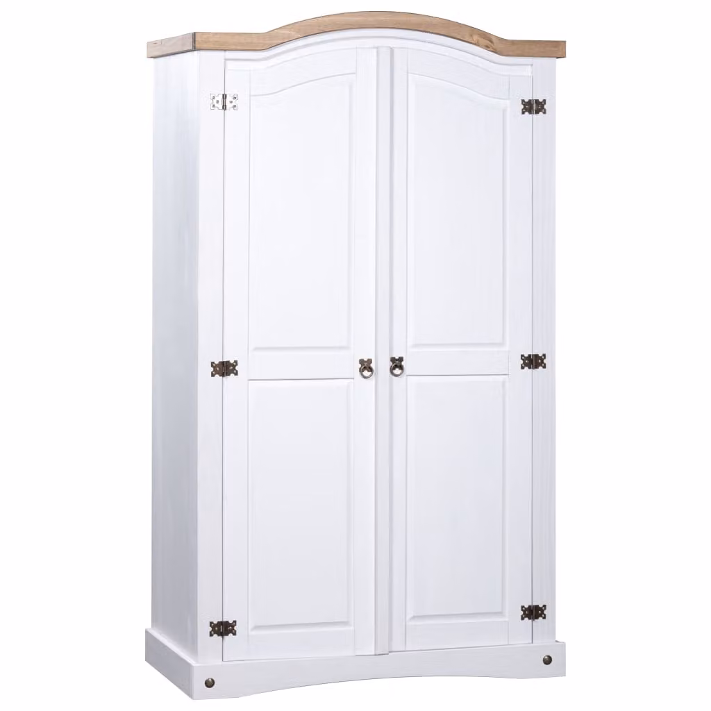 The Living Store Armadio stile Messico in legno di pino a 2 ante bianco
