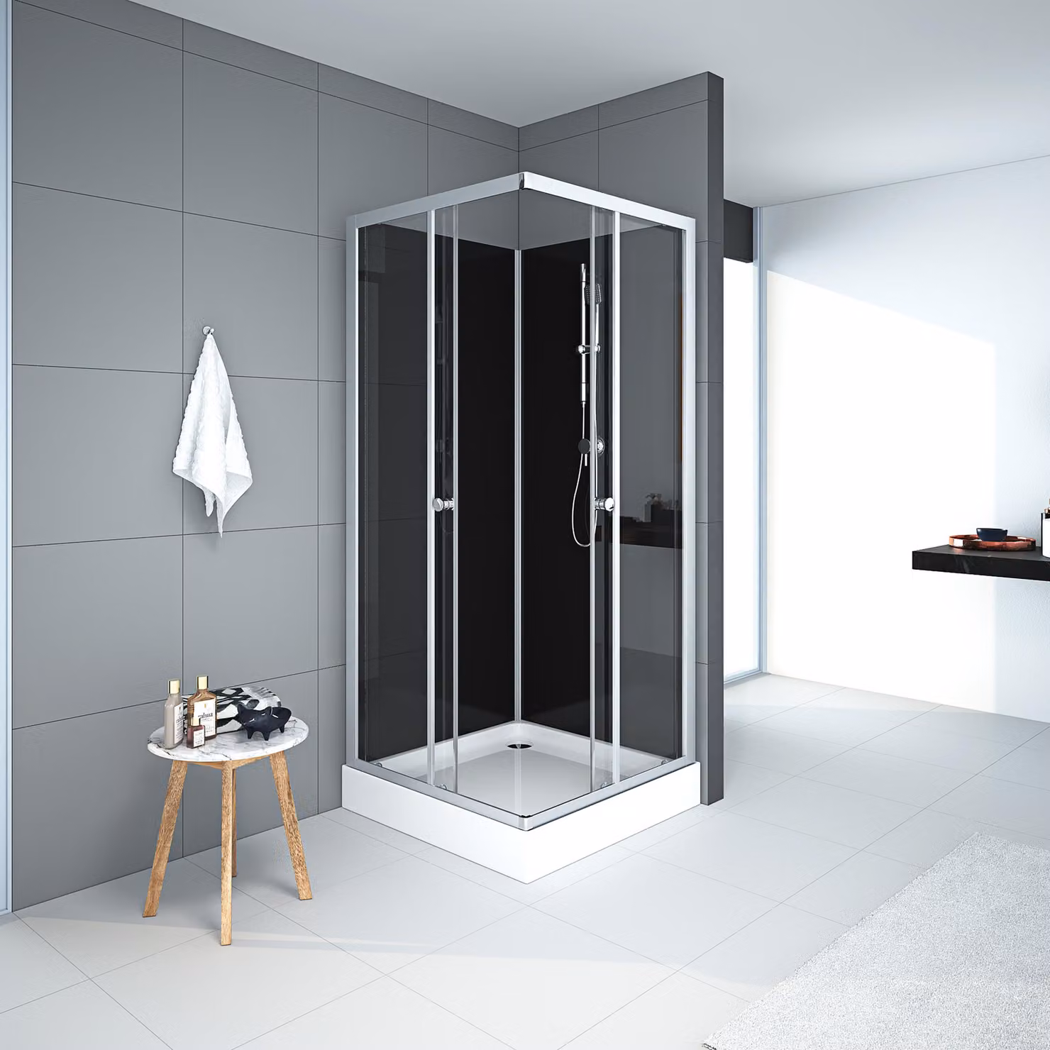 Doccia completa MARWELL doccia completa Black Reef - cabina doccia 80 x 80 x 195 cm - set completo incluso piatto doccia e rubinetto - con ingresso ad angolo