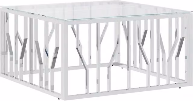 Tavolino da salotto | Tavolino da caff¨¨ | Tavolino da Soggiorno 80x80x40 cm in Acciaio Inox e Vetro