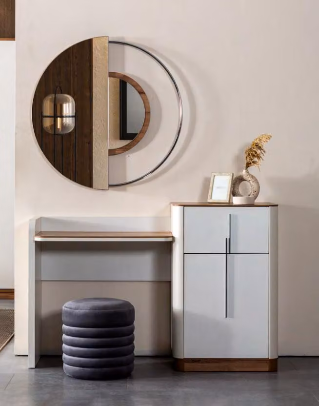 Modern Weiß Design Schminktisch mit Spiegel Luxus Schlafzimmer Möbel 2tlg