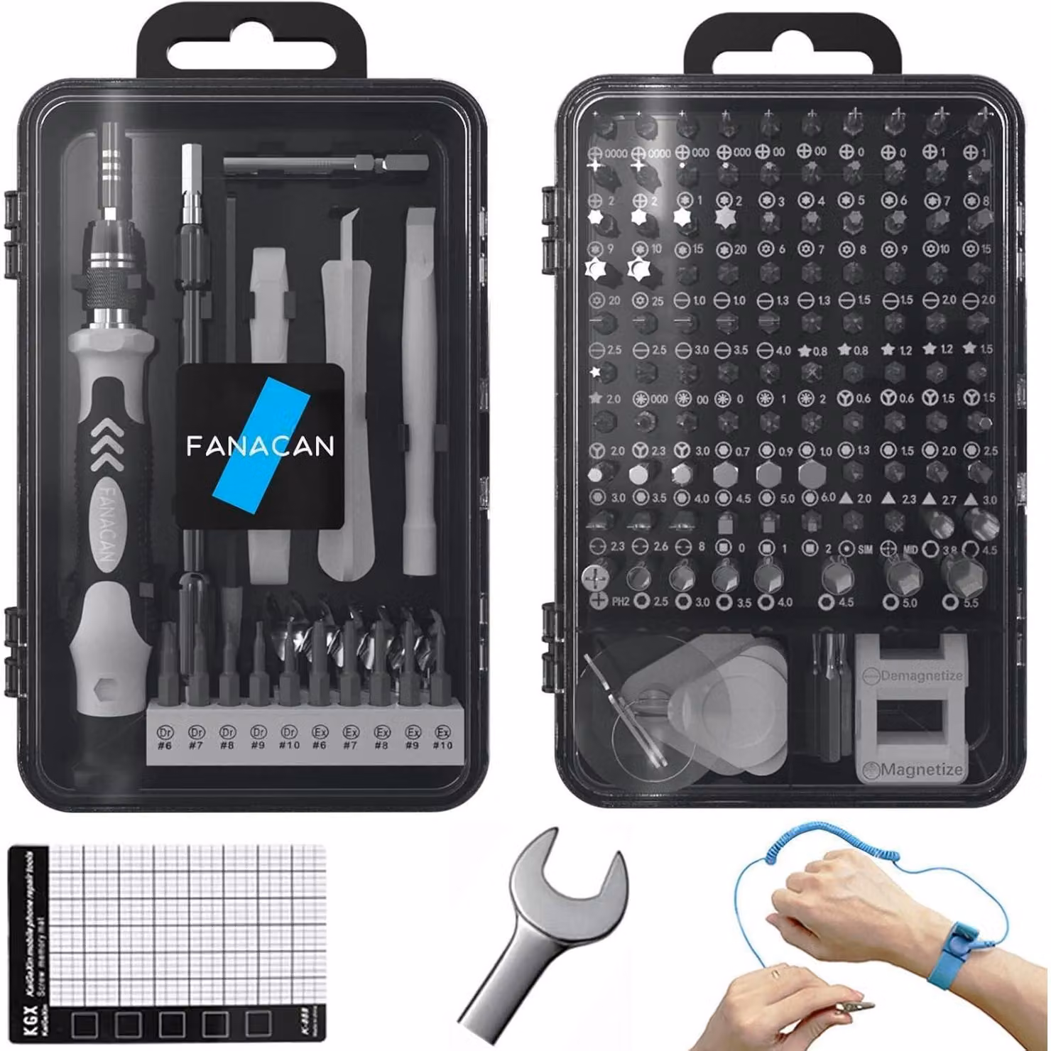Set di cacciaviti Feinmechaniker, 160 pezzi, kit di strumenti di precisione per riparazioni di elettronica, colore grigio