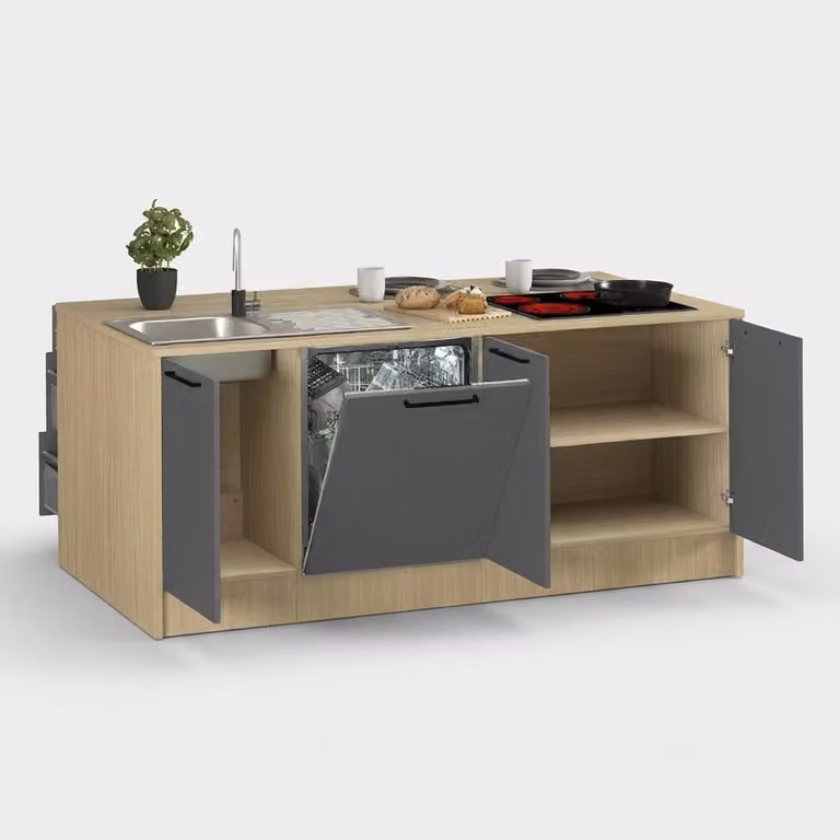 Isola da cucina moderna con lavello e spazio contenitivo Kerun - Grigio antracite