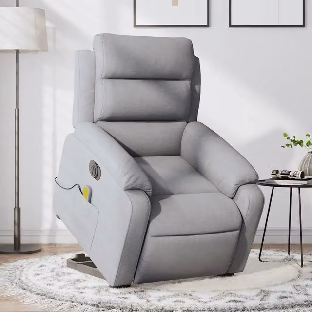 vidaXL Poltrona Alzapersona con Massaggio Elettrico Grigio Chiaro in Tessuto – 1