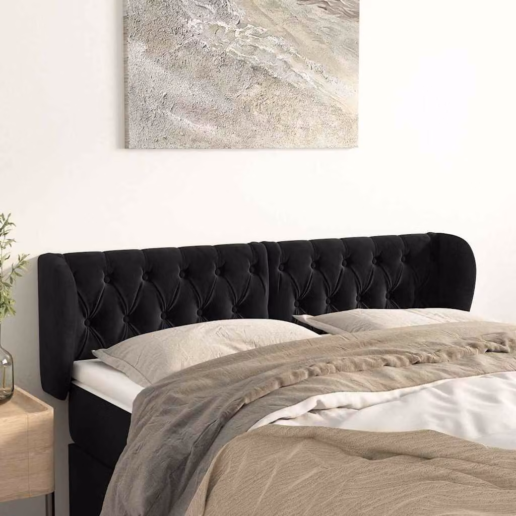 Testiera ad orecchio vidaXL in velluto nero L: 147 cm, P: 23 cm, H: 78/88 cm