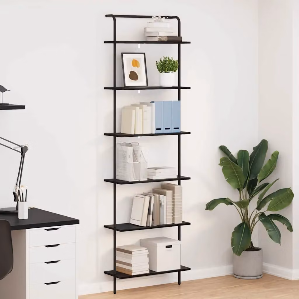 Libreria moderna vidaXL a 6 livelli in metallo e MDF nero L 60 cm x P 24 cm x H 203 cm