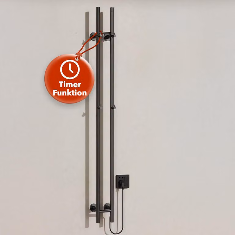 BELVIT asciugamani elettrico 150 cm doppio 120W con timer e 2 impostazioni di calore - a parete, 4 ganci, scaldasalviette elettrico per bagno