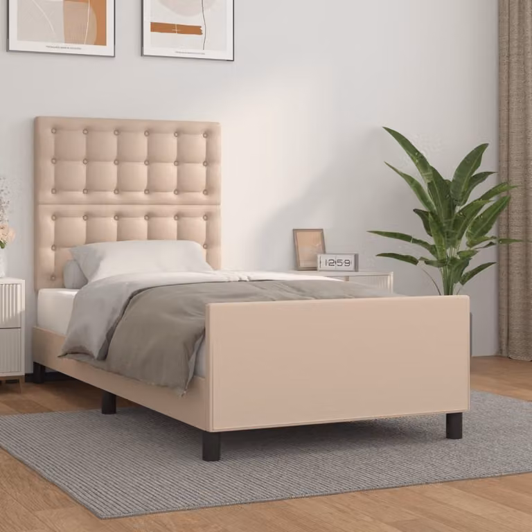 The Living Store Giroletto con testiera cappuccino-marrone 100x200 cm in ecopelle
