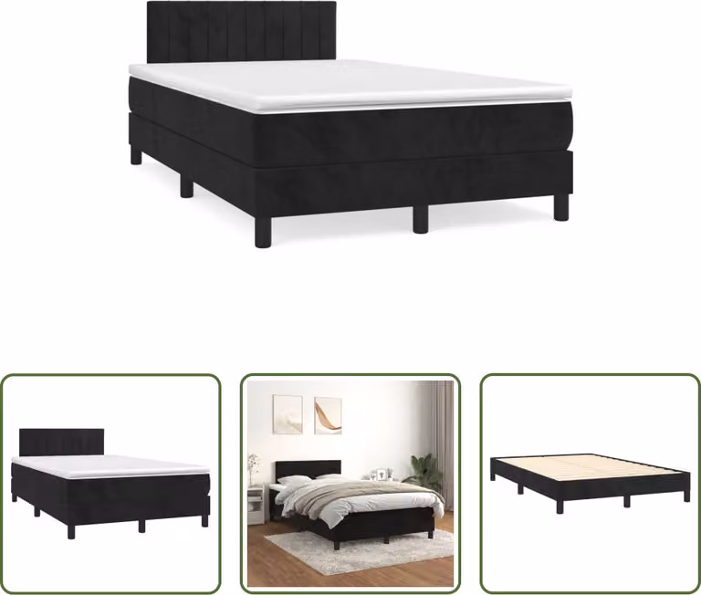 The Living Store Letto a molle con materasso nero 120x190 cm in velluto
