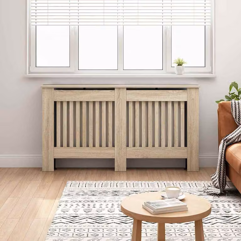 Copertura per radiatore vidaXL in legno multistrato, marrone/beige, L: 152 cm, P: 19 cm, H: 81,5 cm