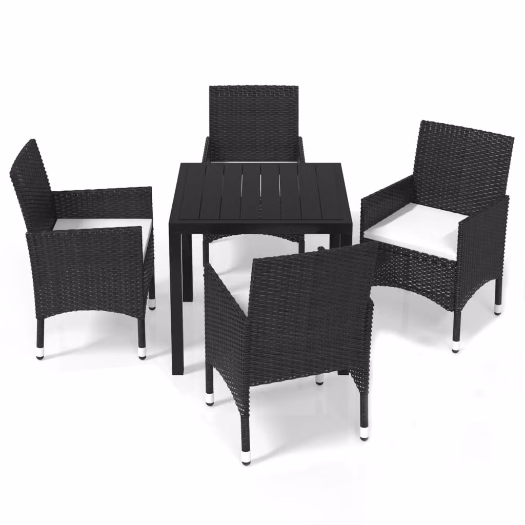 Set da Pranzo per Giardino 5 pz con Cuscini Polyrattan Nero