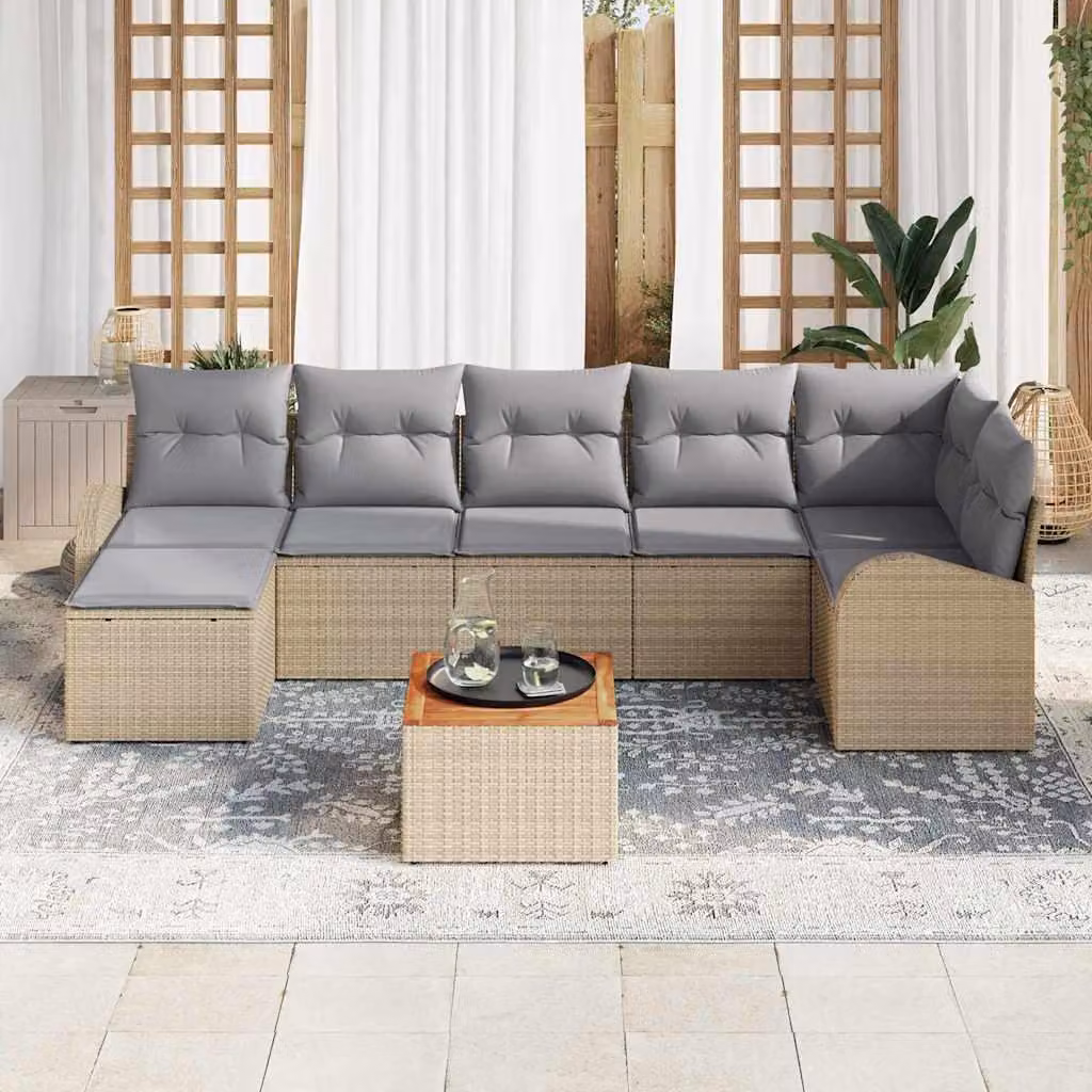 Maison Exclusive - Set Divano da Giardino con cuscino 8 pcs Beige polyrattan