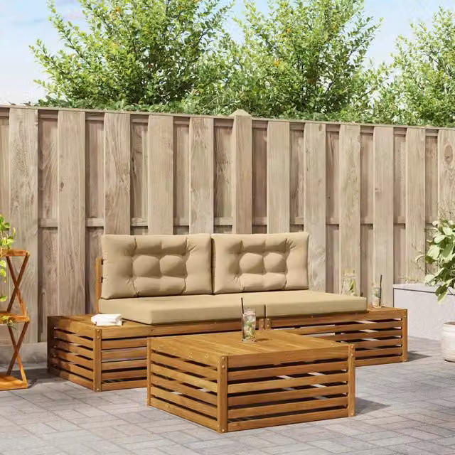 4 pz Set di divani da esterno Naturale e Beige 3374088