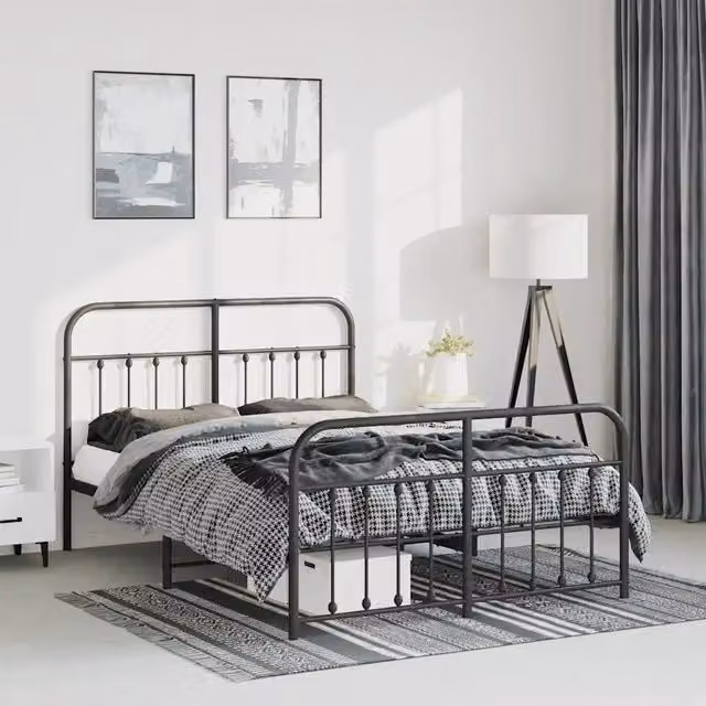 Giroletto con testiera e pediera in metallo nero vidaXL L/P: 150 x 200 cm – 1