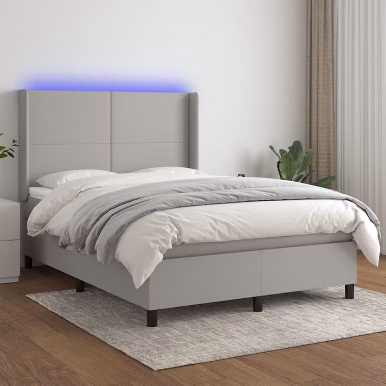Letto a Molle vidaXL con Illuminazione LED e Porta USB in Tessuto Grigio o Bianco L/P/H: 140 x 200 x 147 cm