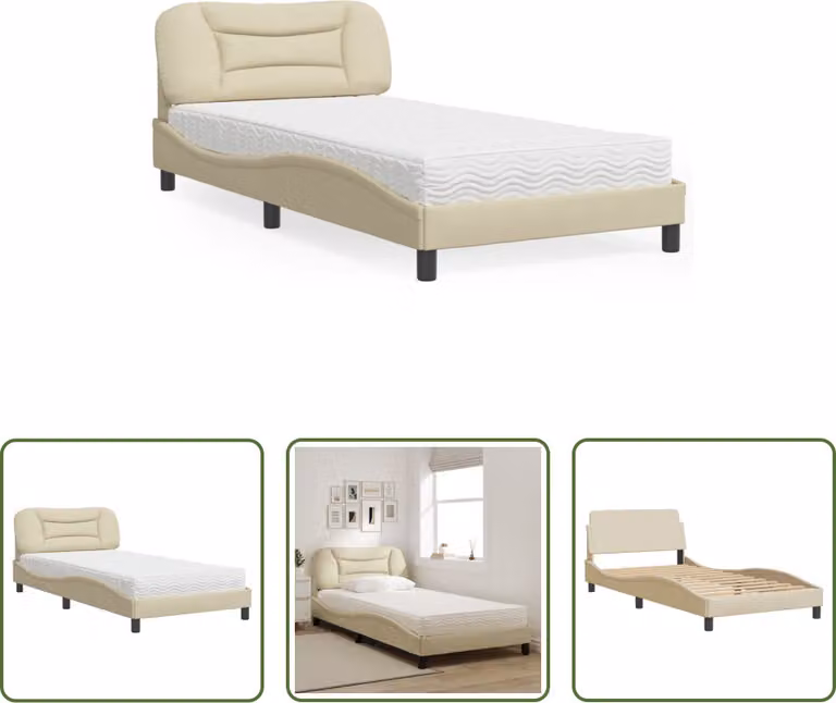 The Living Store Letto con materasso crema 100x200 cm in tessuto