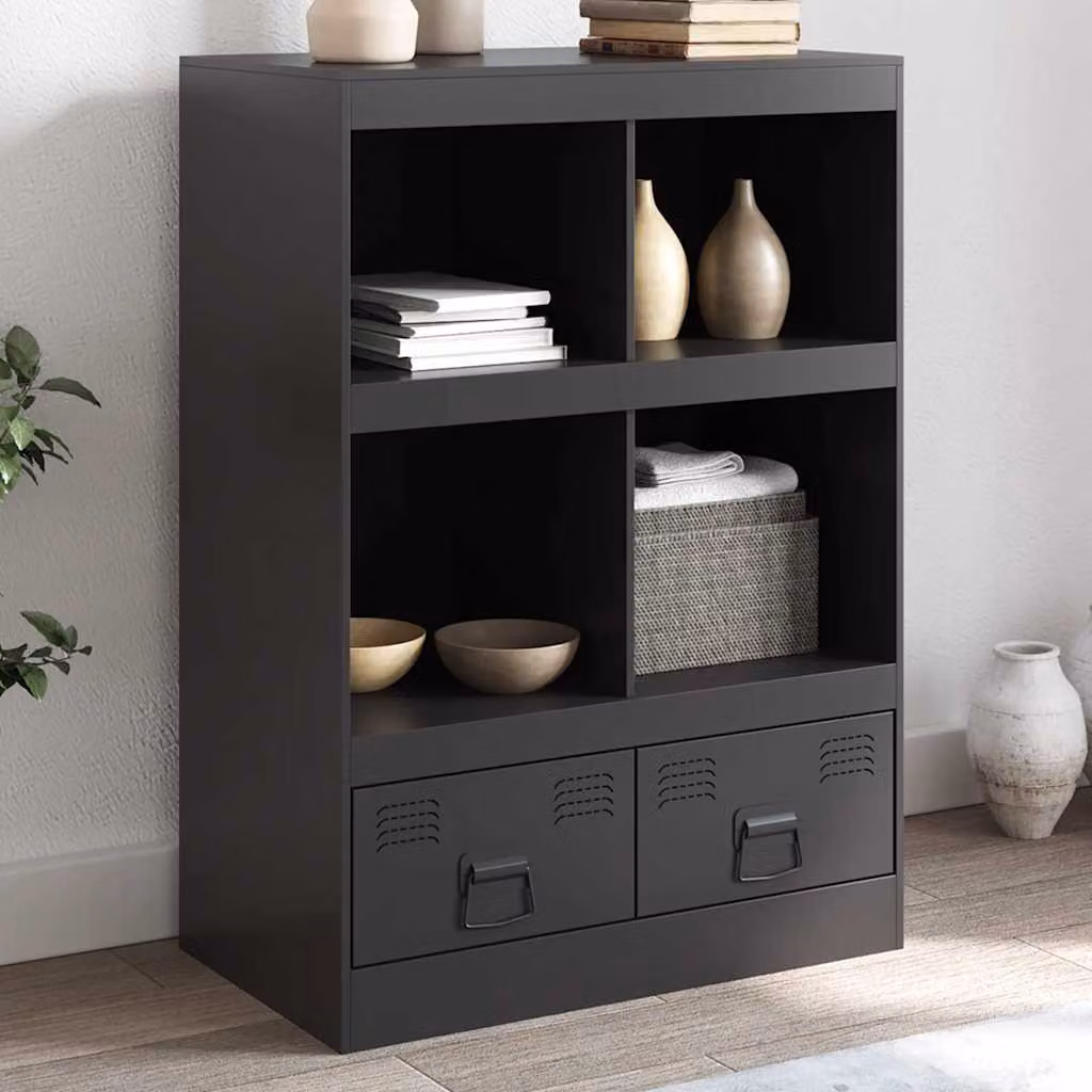 Credenza moderna vidaXL in metallo e MDF nera L: 67 cm, P: 39 cm, H: 95 cm