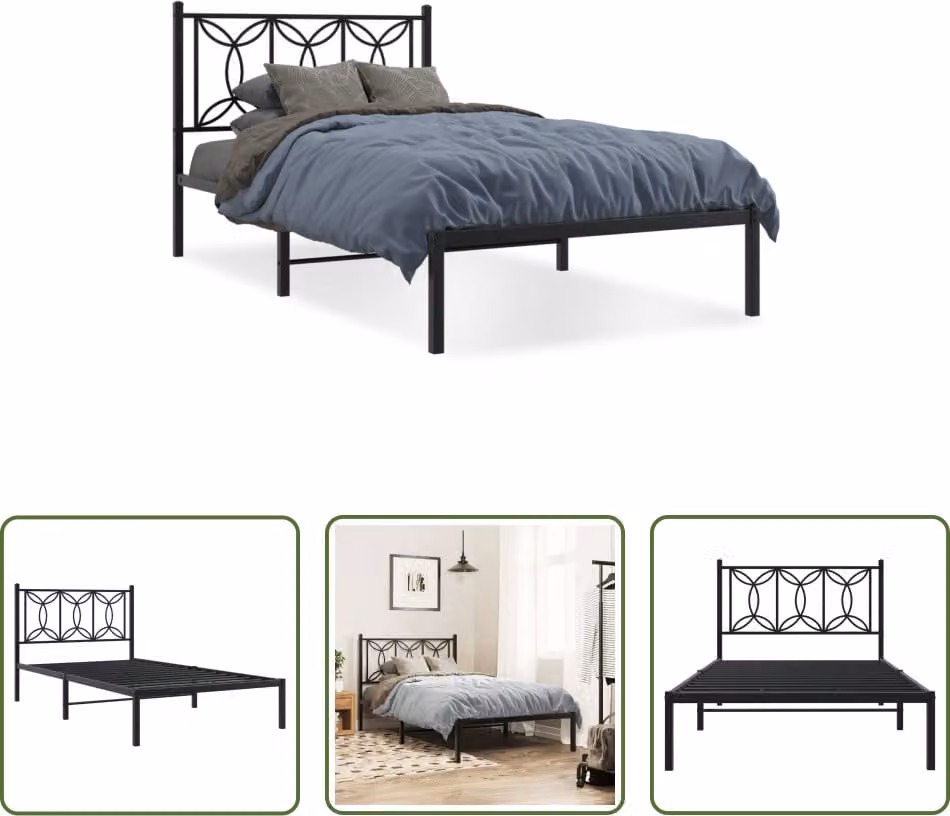 The Living Store Struttura letto con testiera in metallo nero 107x203 cm