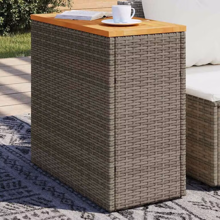 Tavolino da giardino vidaXL in polyrattan e legno di acacia oliato, colore grigio e marrone, L/P/H: 58 x 27,5 x 55 cm