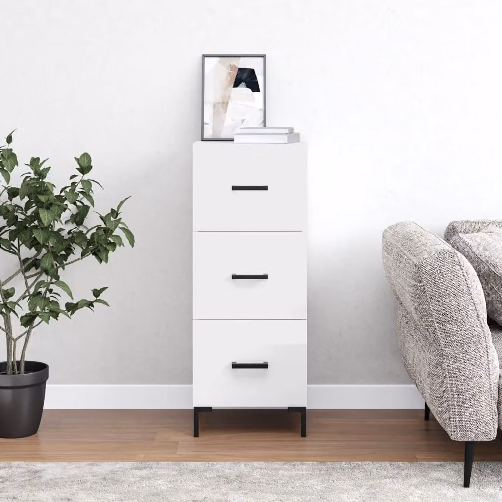 Credenza moderna vidaXL in legno multistrato bianco lucido, sospesa, L/P/H: 34,5 x 34 x 90 cm