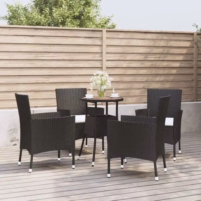 Set Bistrò da Giardino 5 pz con Cuscini in Polyrattan Nero 3187433