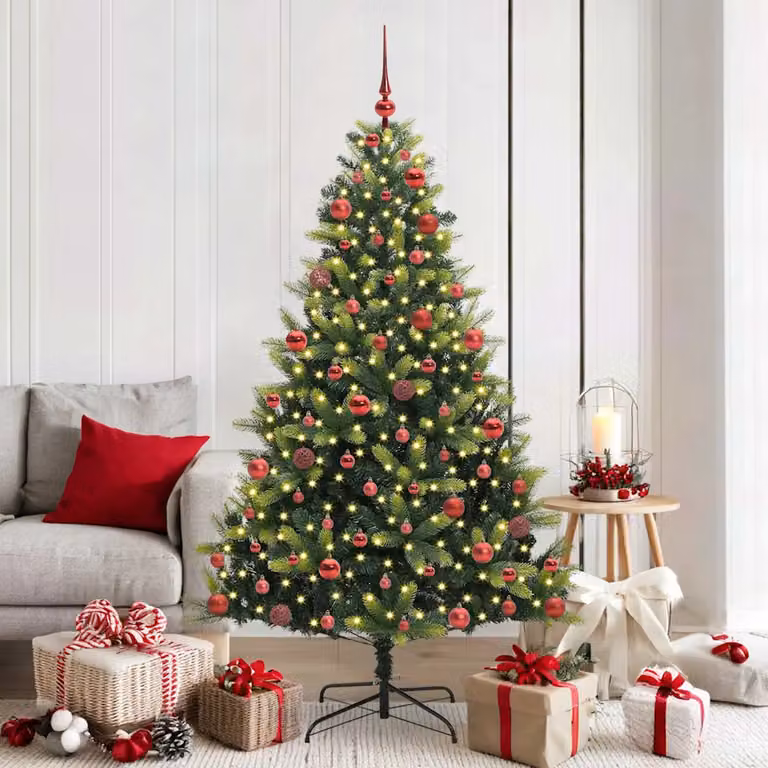 Albero di Natale Artificiale a Cerniera vidaXL Verde con 300 LED Bianco Caldo