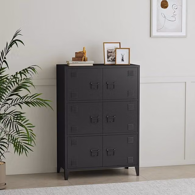Armadio da archivio Hamina en.casa in acciaio nero con ante a battente H: 113 cm, L: 80 cm, P: 40 cm